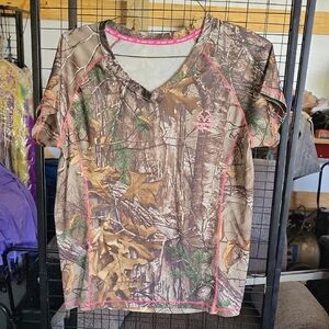 Realtree Women Short Sleeve Camo Tee with Pink Trim 3005